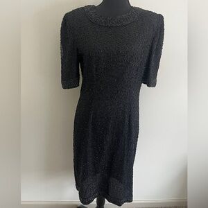 Vintage Silk Black Beaded Dress by Mark & John Sz M Cocktail Dress Embellished